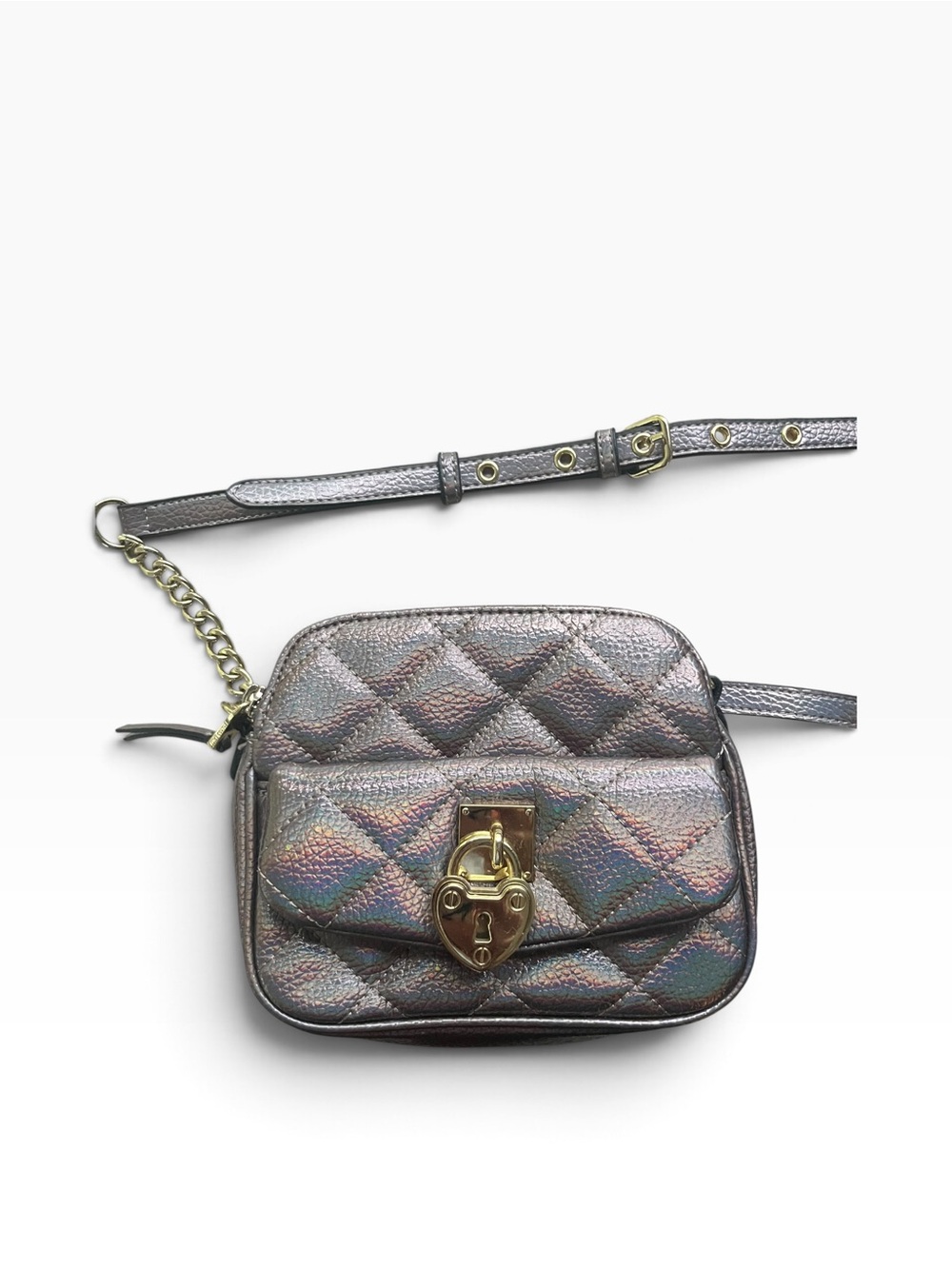 Juicy Couture Irid Pewter Metallic Quilted Crossbody Bag with Gold Lock